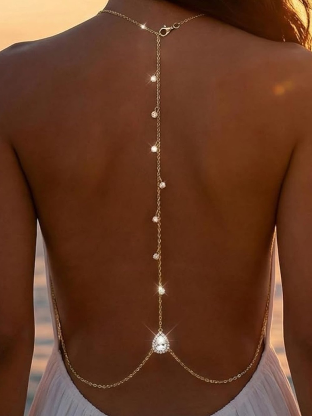 Gold Back-Drop Chain with Crystal Accents - Picture 6 of 10